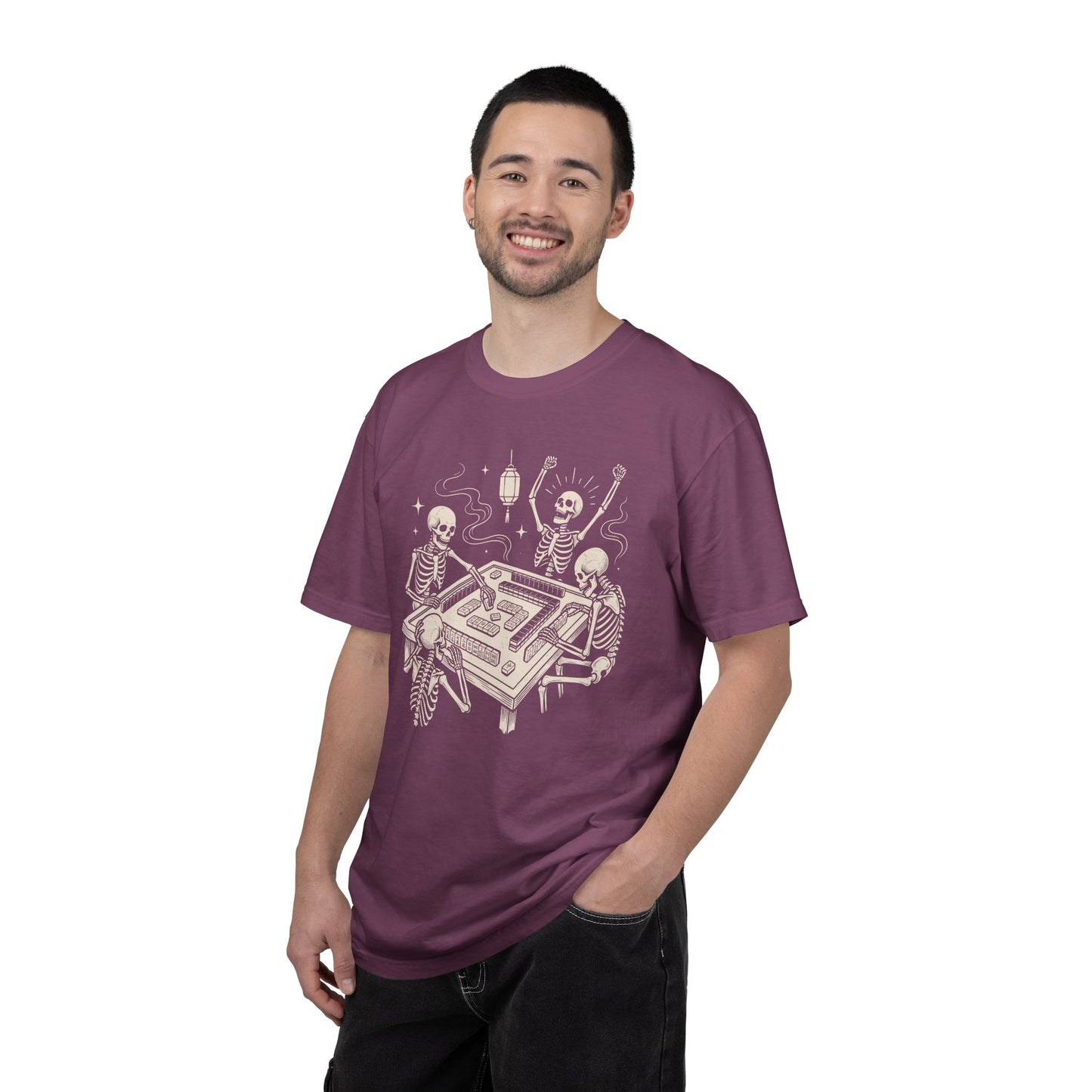 Skeletons Playing Mahjong Comfort Colors T-Shirt | Funny Halloween Game Night Graphic Tee