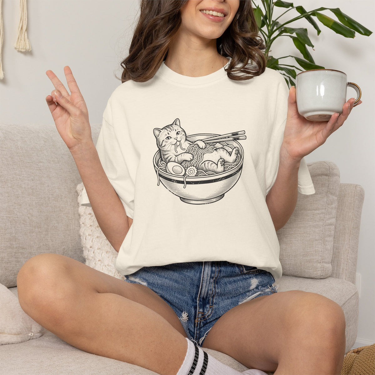 Cat in Ramen Bowl Shirt – Funny Foodie Comfort Colors Graphic Tee