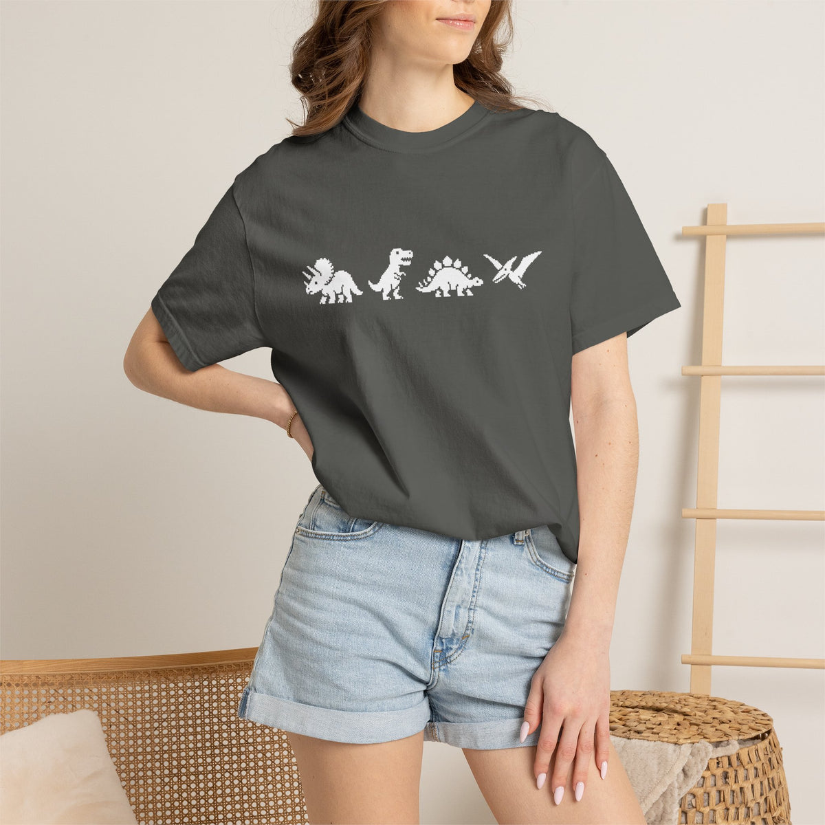 Pixel Dinosaur Shirt – Retro Prehistoric Comfort Colors Graphic Tee