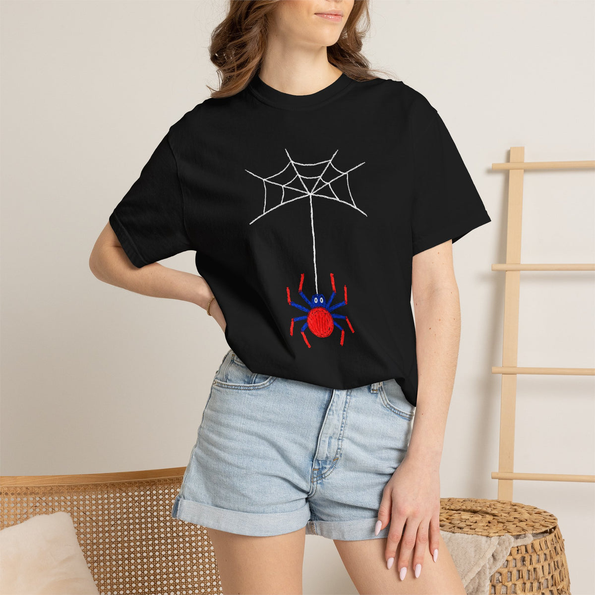 Cute Hanging Spider Shirt – Hand-Drawn Web Comfort Colors Tee