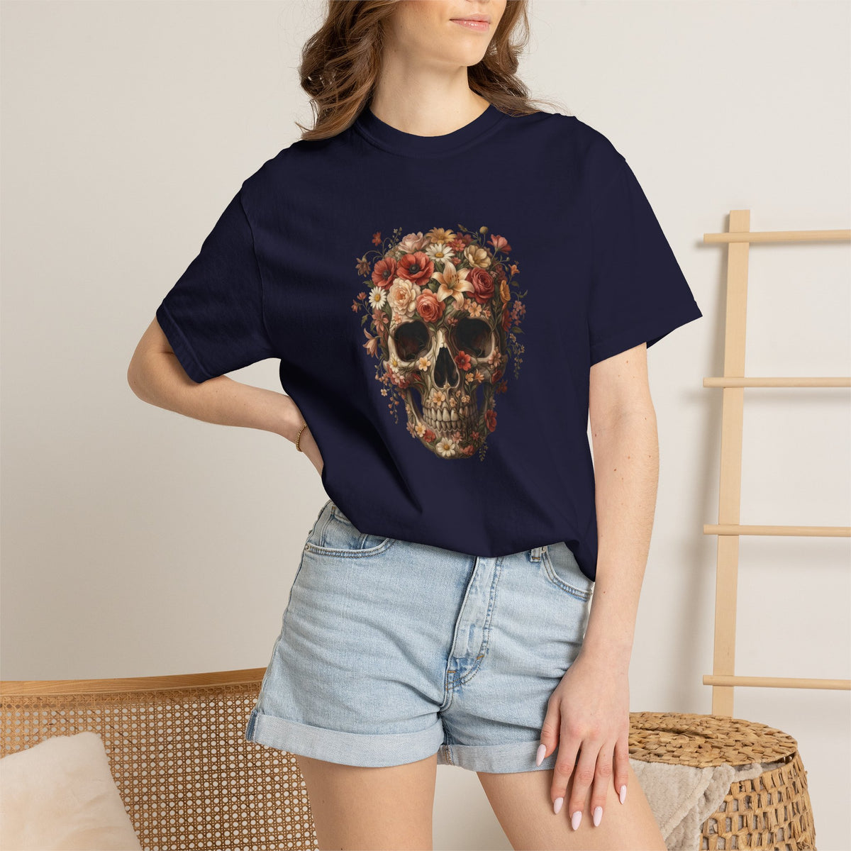 Floral Skull Shirt – Gothic Botanical Comfort Colors Graphic Tee
