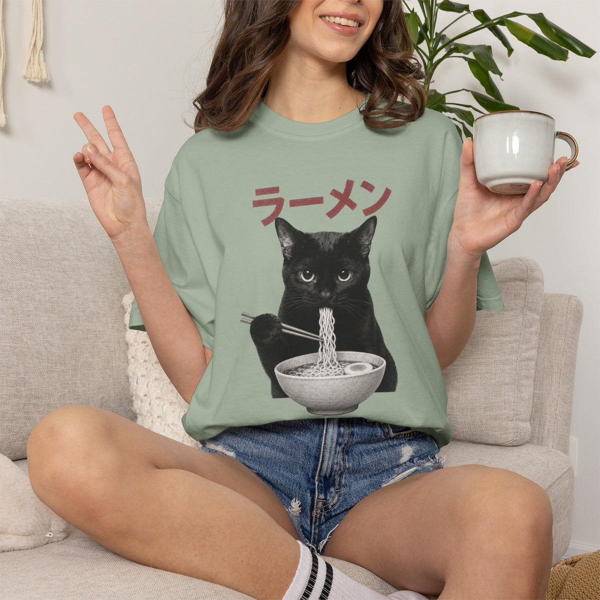 Black Cat Eating Ramen Shirt – Funny Japanese Comfort Colors Tee