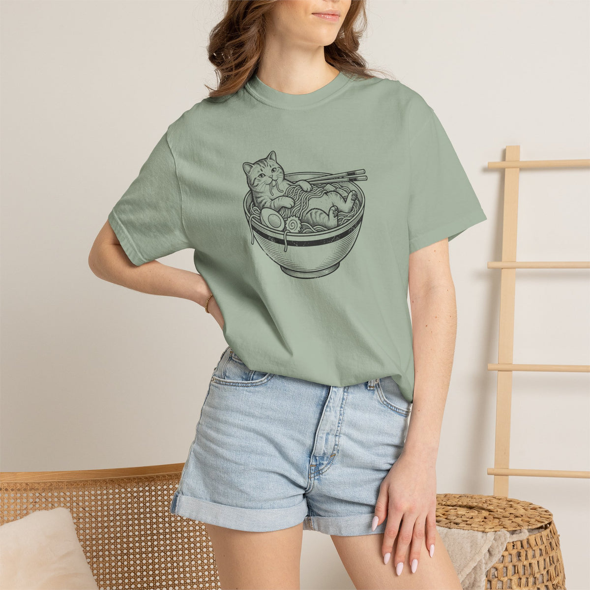 Cat in Ramen Bowl Shirt – Funny Foodie Comfort Colors Graphic Tee