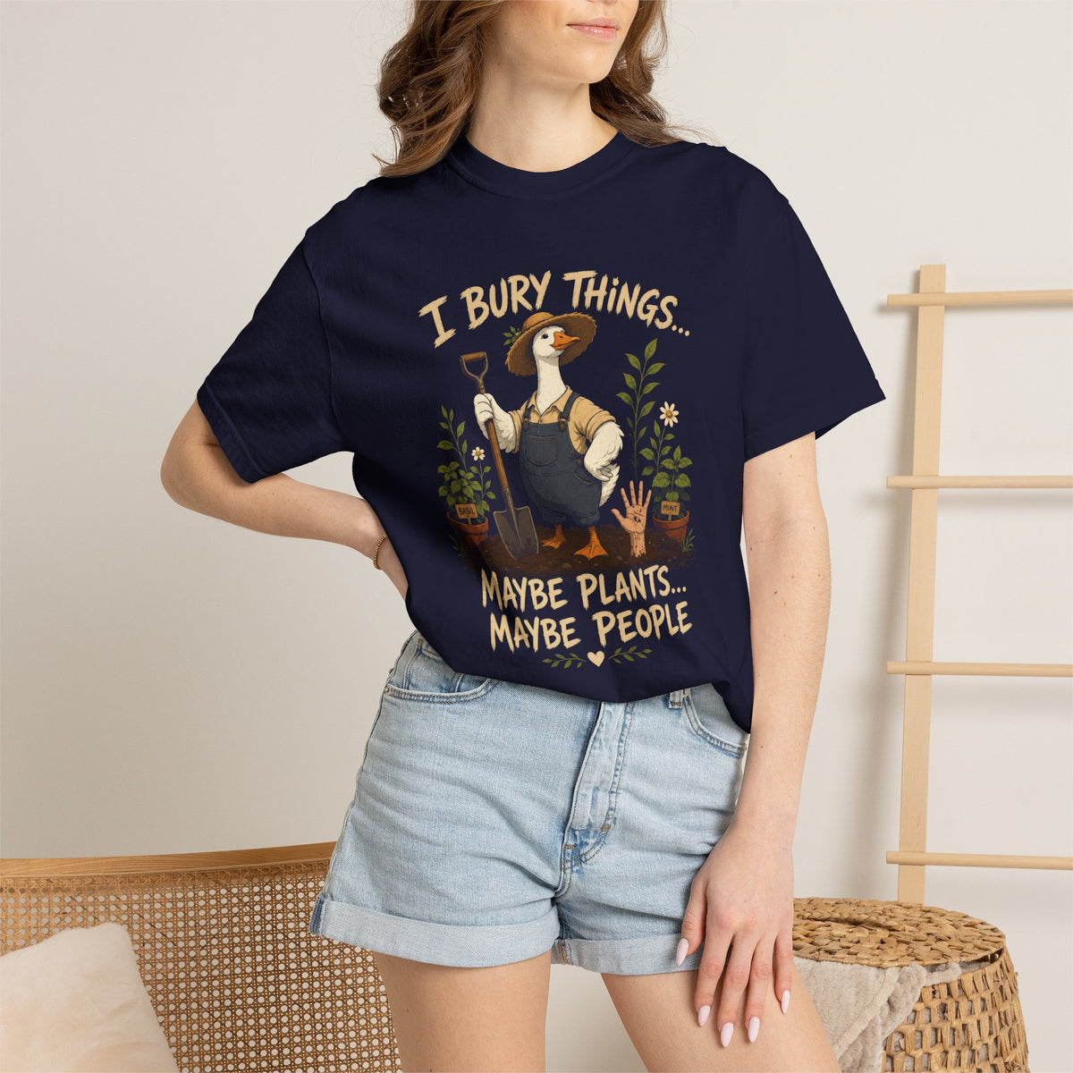 I Bury Things Maybe Plants Maybe People Comfort Colors T-Shirt | Funny Gardening Goose Tee