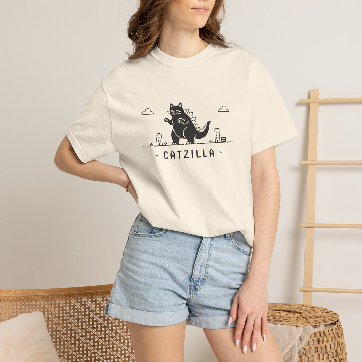 Catzilla Pixel Comfort Colors T-Shirt | Funny Kaiju Cat Retro Gaming Graphic Tee
