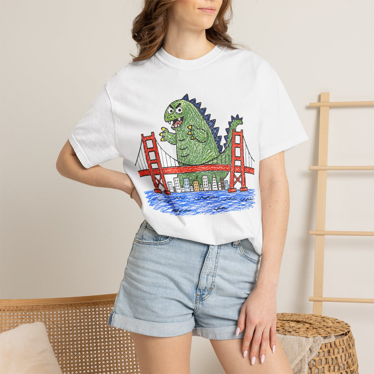 Godzilla Golden Gate Bridge Shirt – Funny Crayon Comfort Colors Tee