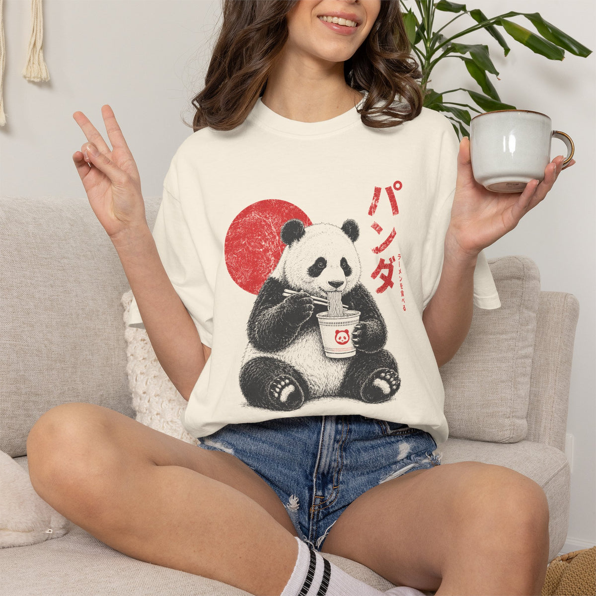 Panda Eating Ramen Comfort Colors T-Shirt | Cute Japanese Noodle Graphic Tee