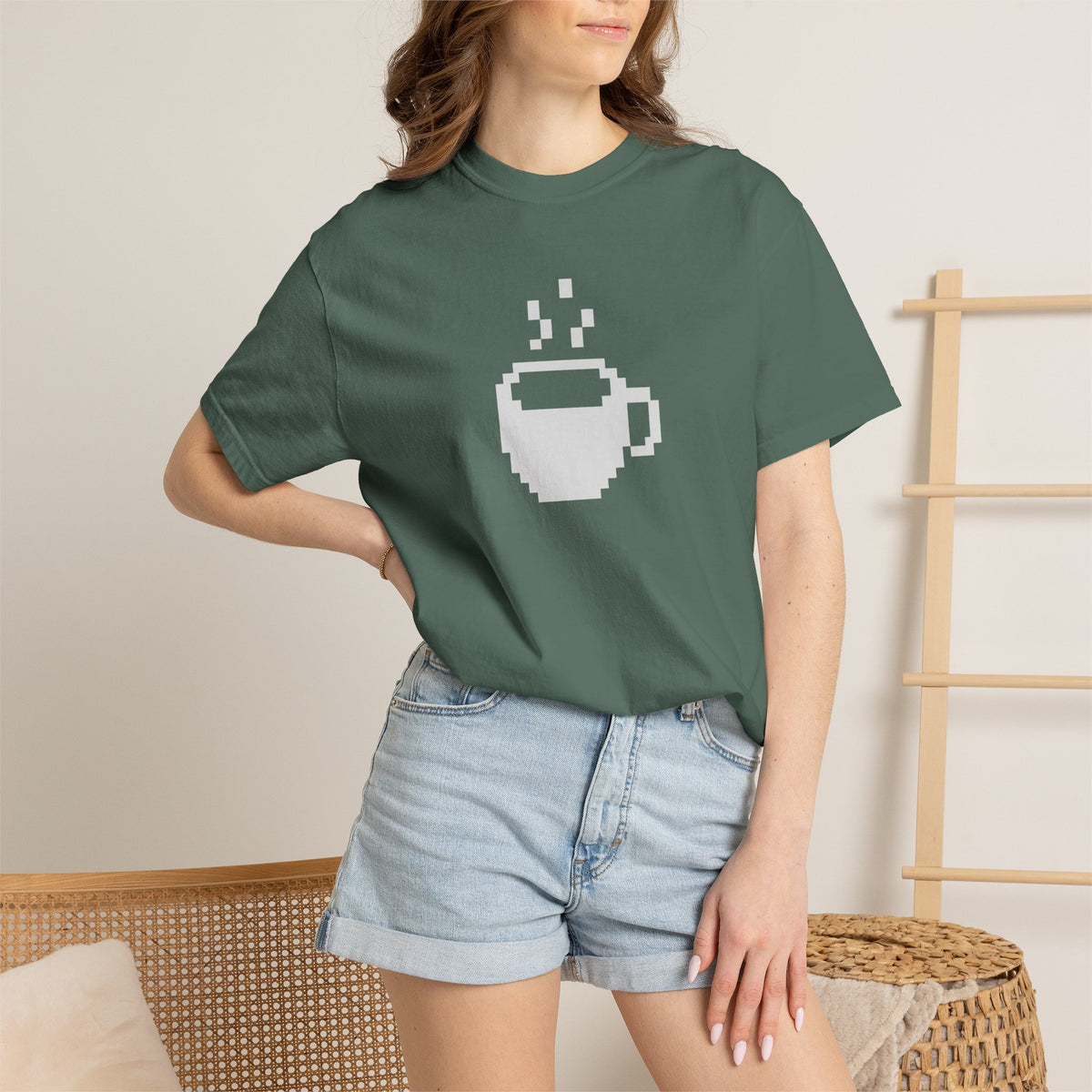 Pixel Coffee Cup Comfort Colors T-Shirt | Minimalist Retro Gamer Coffee Graphic Tee