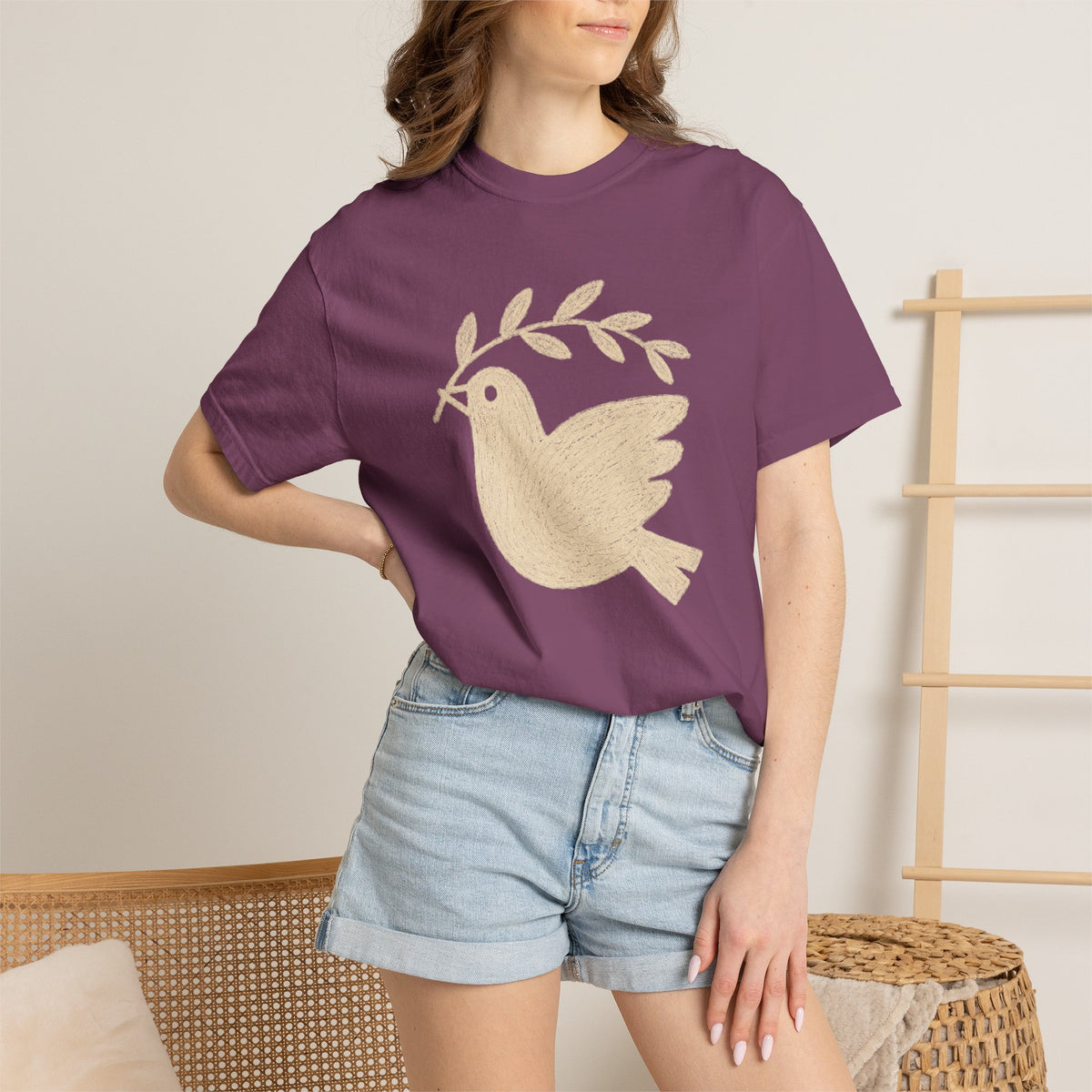 Dove and Olive Branch Shirt – Folk Art Peace Comfort Colors Graphic Tee