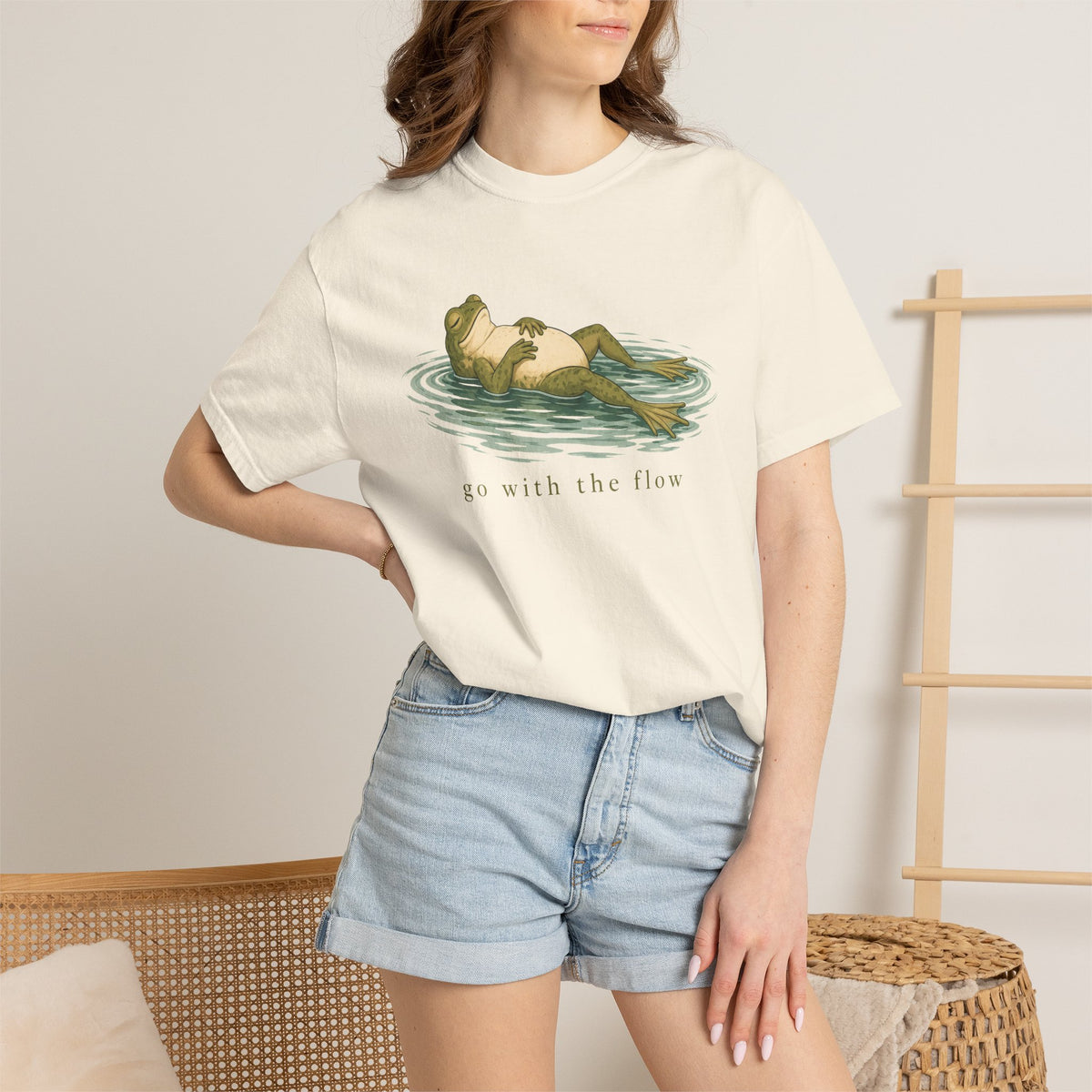Go With the Flow Frog Comfort Colors T-Shirt | Funny Relaxing Frog Graphic Tee