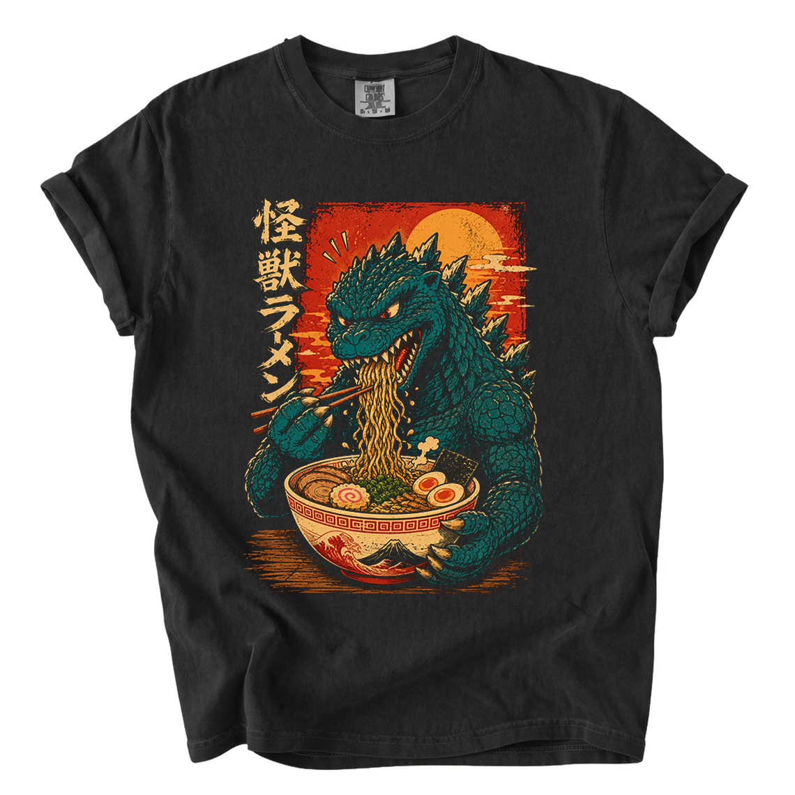 Kaiju Eating Ramen Comfort Colors T-Shirt | Japanese Monster Noodle Graphic Tee