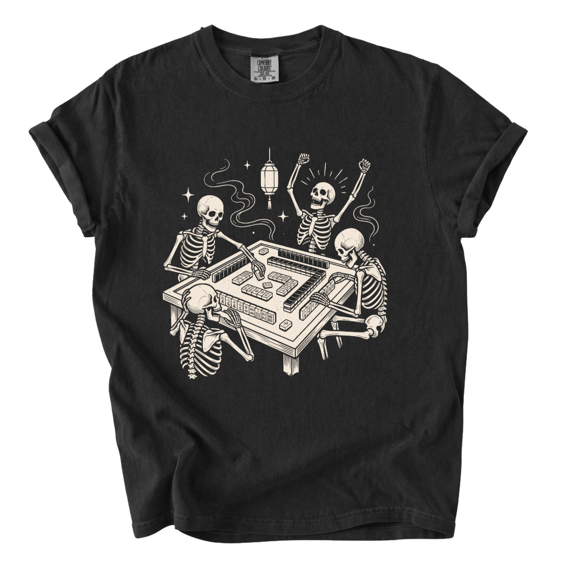 Skeletons Playing Mahjong Comfort Colors T-Shirt | Funny Halloween Game Night Graphic Tee