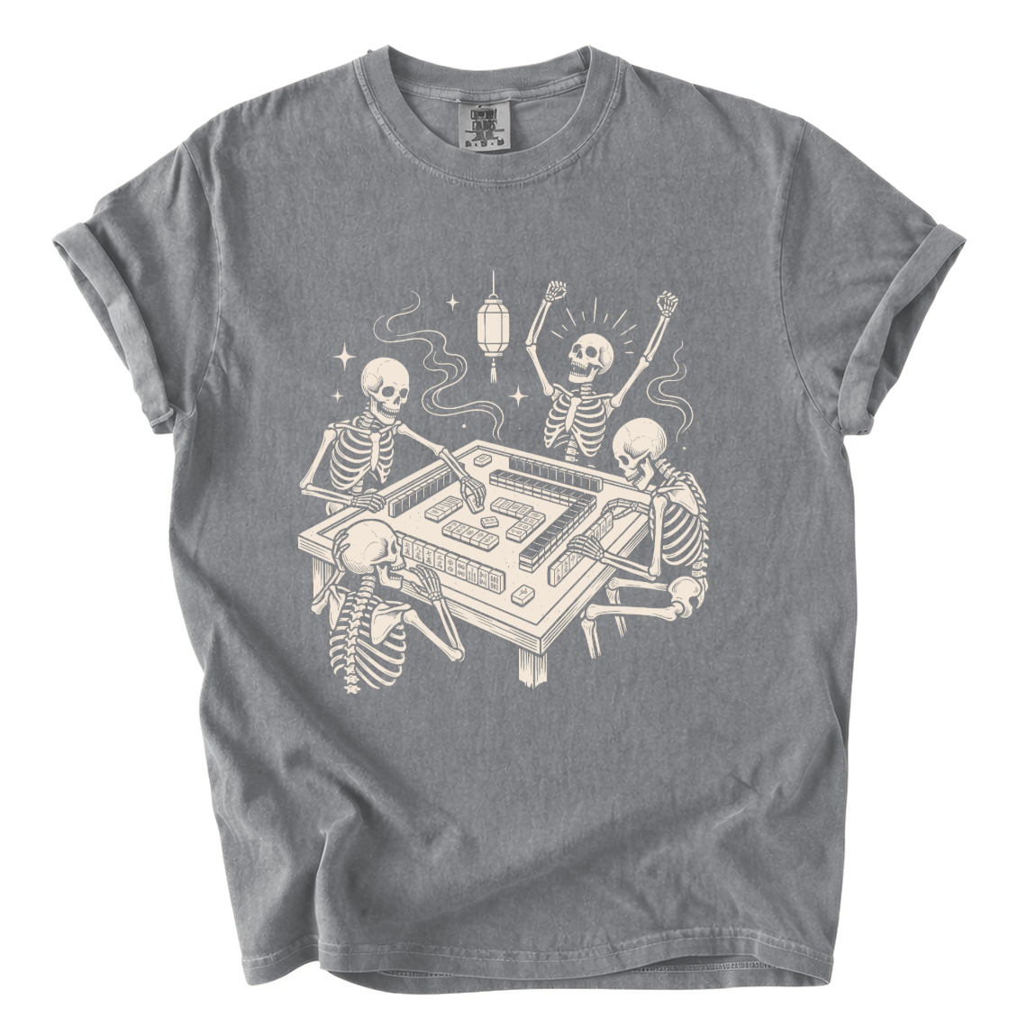 Skeletons Playing Mahjong Comfort Colors T-Shirt | Funny Halloween Game Night Graphic Tee