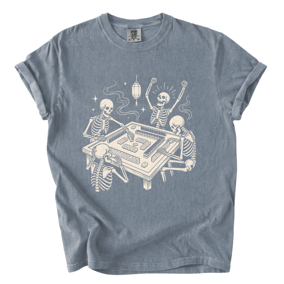 Skeletons Playing Mahjong Comfort Colors T-Shirt | Funny Halloween Game Night Graphic Tee
