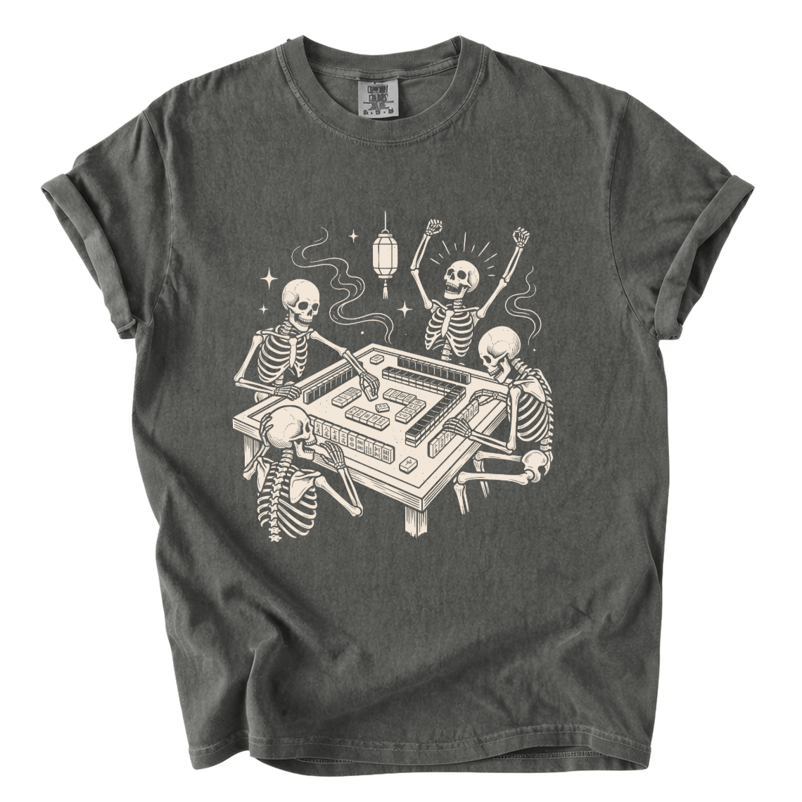 Skeletons Playing Mahjong Comfort Colors T-Shirt | Funny Halloween Game Night Graphic Tee