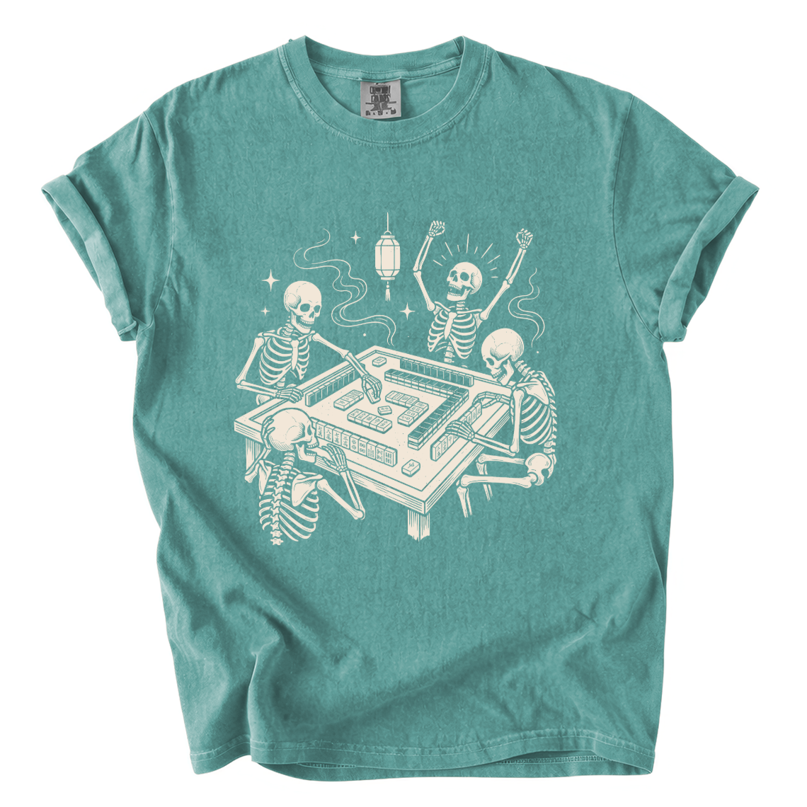Skeletons Playing Mahjong Comfort Colors T-Shirt | Funny Halloween Game Night Graphic Tee