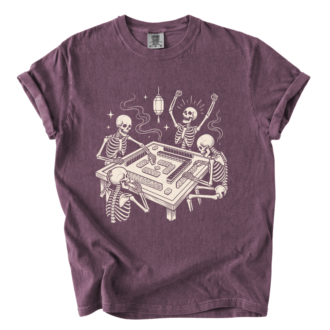 Skeletons Playing Mahjong Comfort Colors T-Shirt | Funny Halloween Game Night Graphic Tee