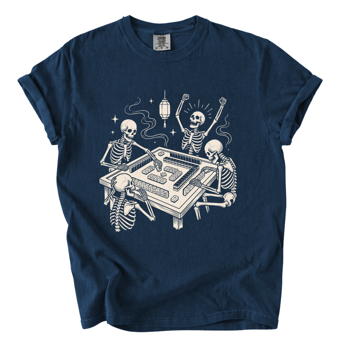 Skeletons Playing Mahjong Comfort Colors T-Shirt | Funny Halloween Game Night Graphic Tee
