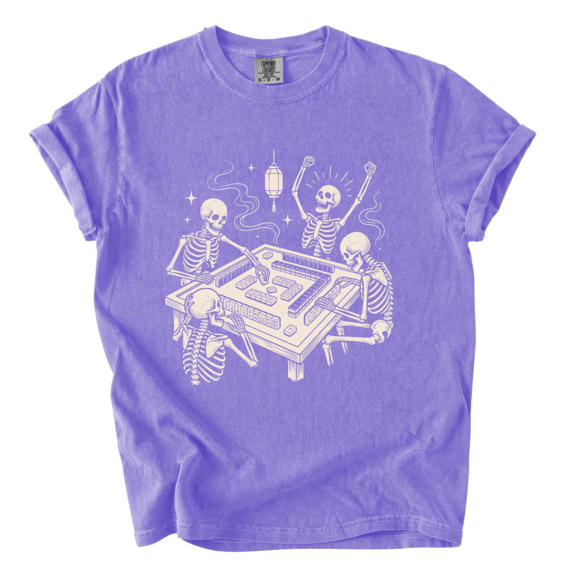 Skeletons Playing Mahjong Comfort Colors T-Shirt | Funny Halloween Game Night Graphic Tee