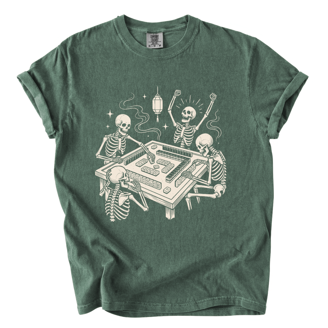 Skeletons Playing Mahjong Comfort Colors T-Shirt | Funny Halloween Game Night Graphic Tee