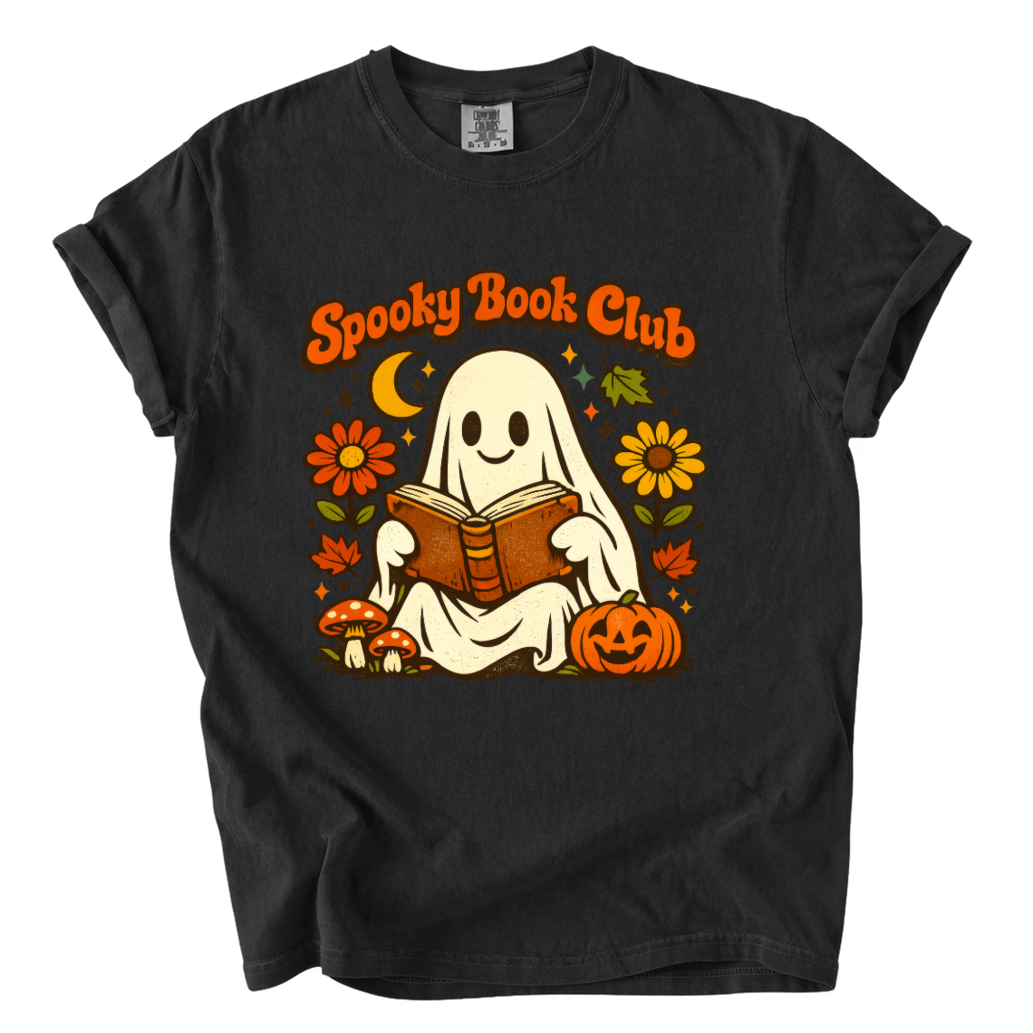 Spooky Book Club Comfort Colors T-Shirt | Cute Ghost Reading Halloween Book Lover Tee