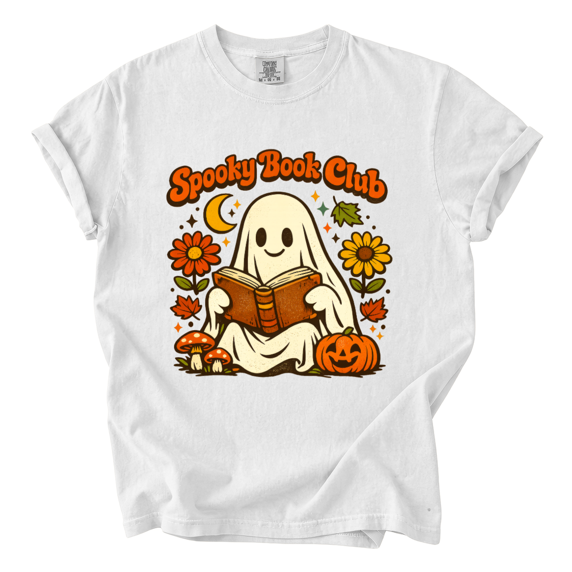 Spooky Book Club Comfort Colors T-Shirt | Cute Ghost Reading Halloween Book Lover Tee