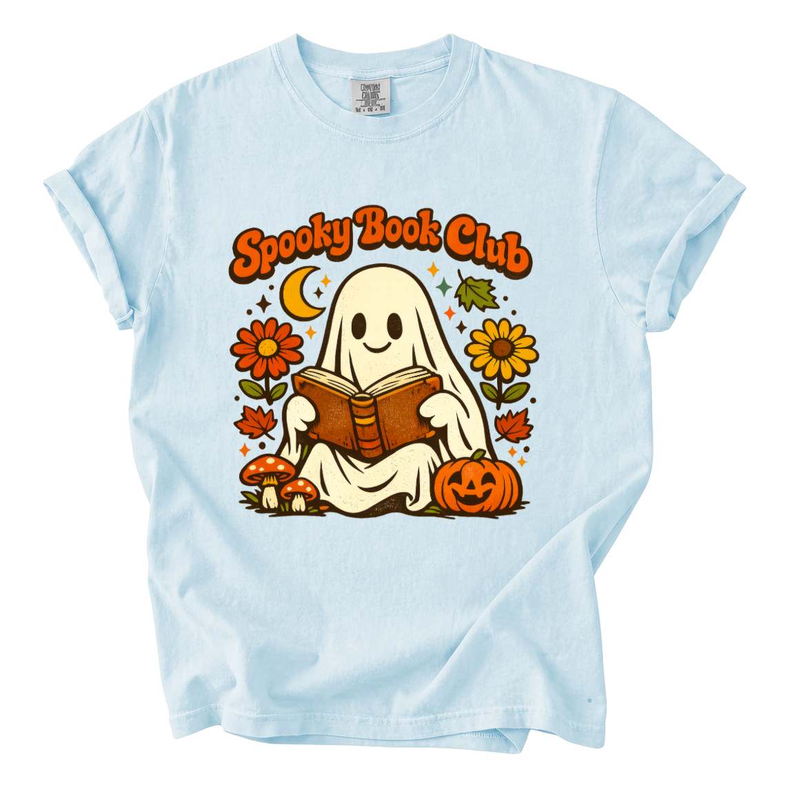 Spooky Book Club Comfort Colors T-Shirt | Cute Ghost Reading Halloween Book Lover Tee