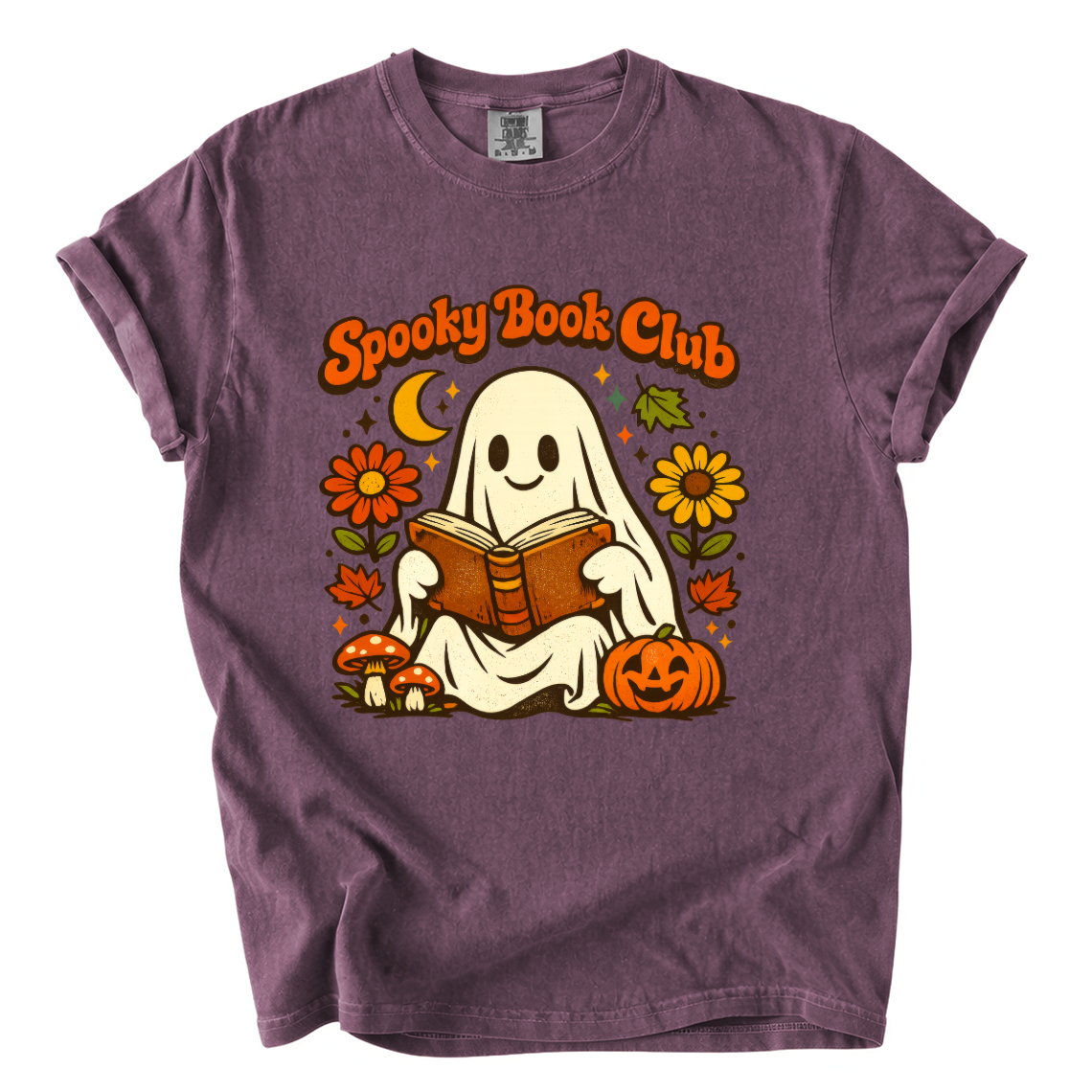 Spooky Book Club Comfort Colors T-Shirt | Cute Ghost Reading Halloween Book Lover Tee
