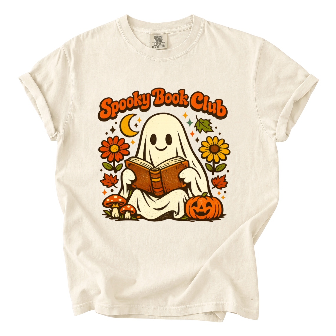 Spooky Book Club Comfort Colors T-Shirt | Cute Ghost Reading Halloween Book Lover Tee