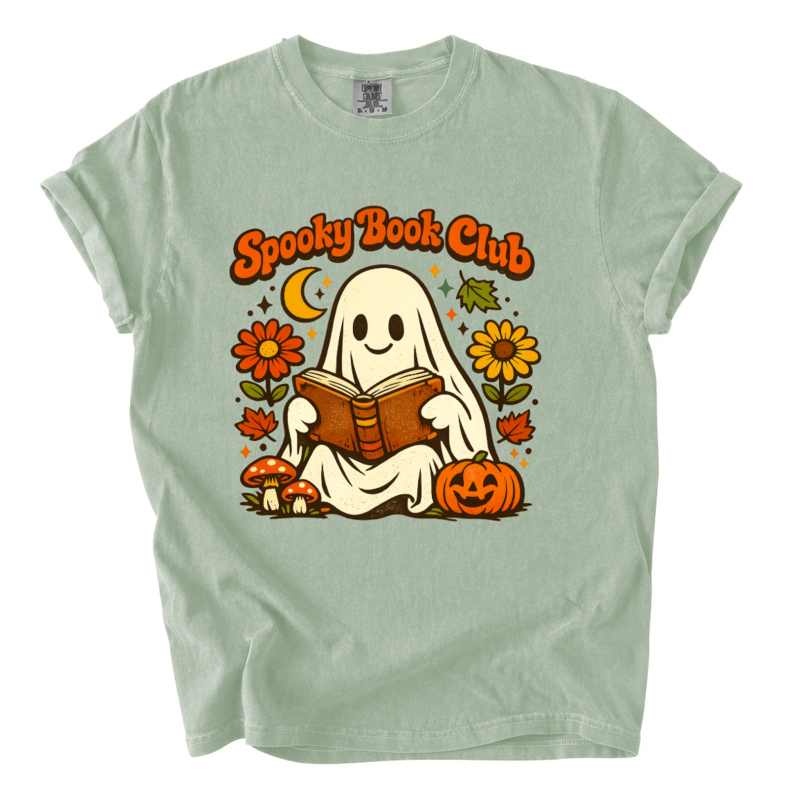 Spooky Book Club Comfort Colors T-Shirt | Cute Ghost Reading Halloween Book Lover Tee
