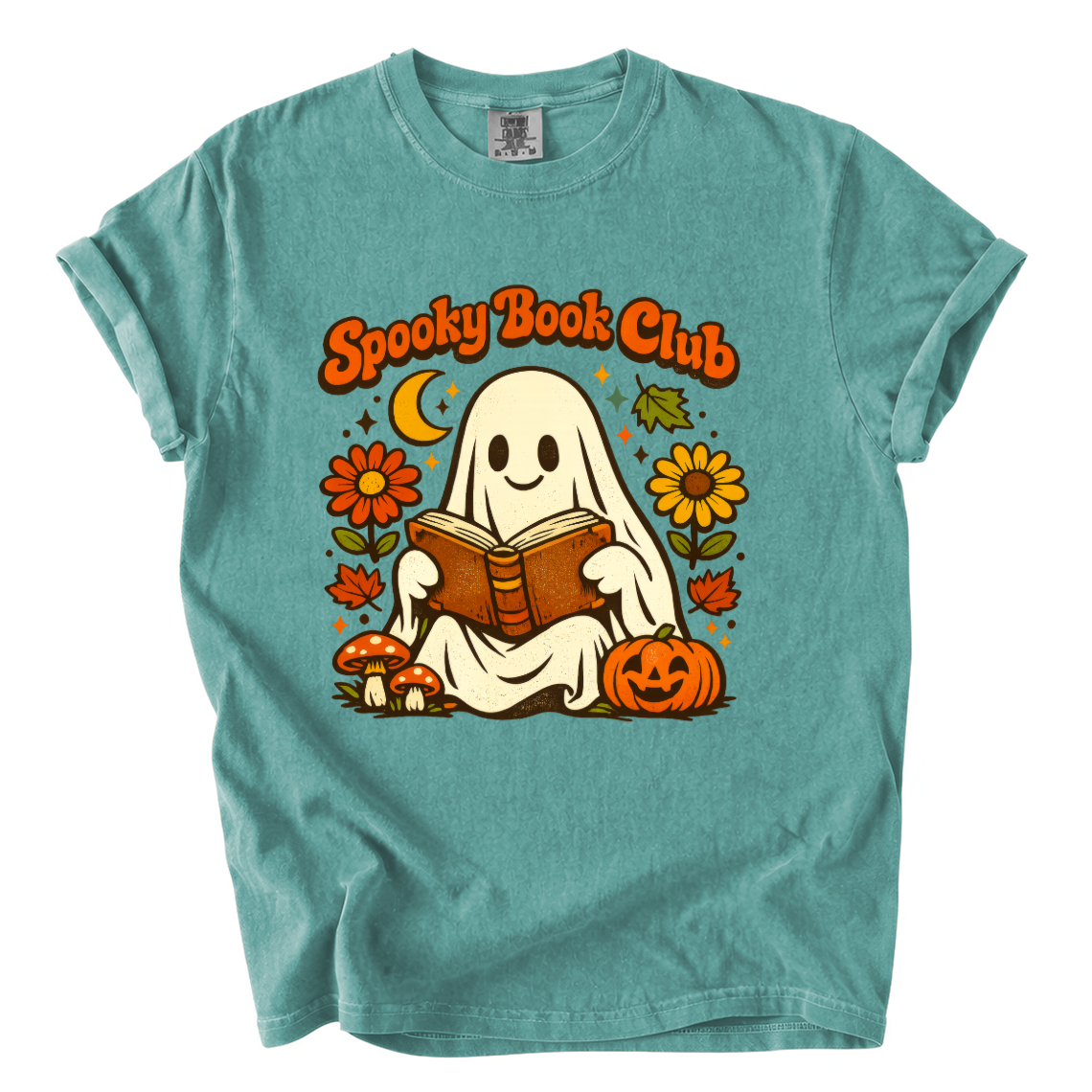 Spooky Book Club Comfort Colors T-Shirt | Cute Ghost Reading Halloween Book Lover Tee