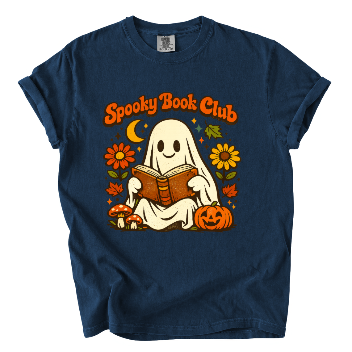 Spooky Book Club Comfort Colors T-Shirt | Cute Ghost Reading Halloween Book Lover Tee