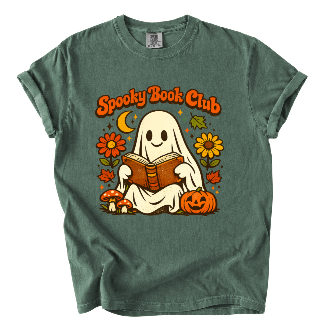 Spooky Book Club Comfort Colors T-Shirt | Cute Ghost Reading Halloween Book Lover Tee