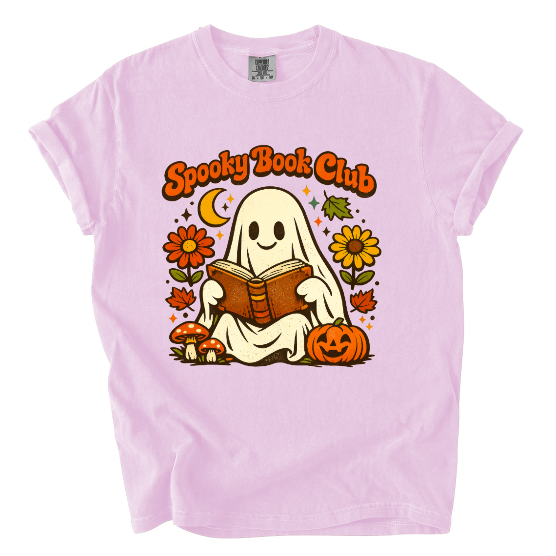 Spooky Book Club Comfort Colors T-Shirt | Cute Ghost Reading Halloween Book Lover Tee