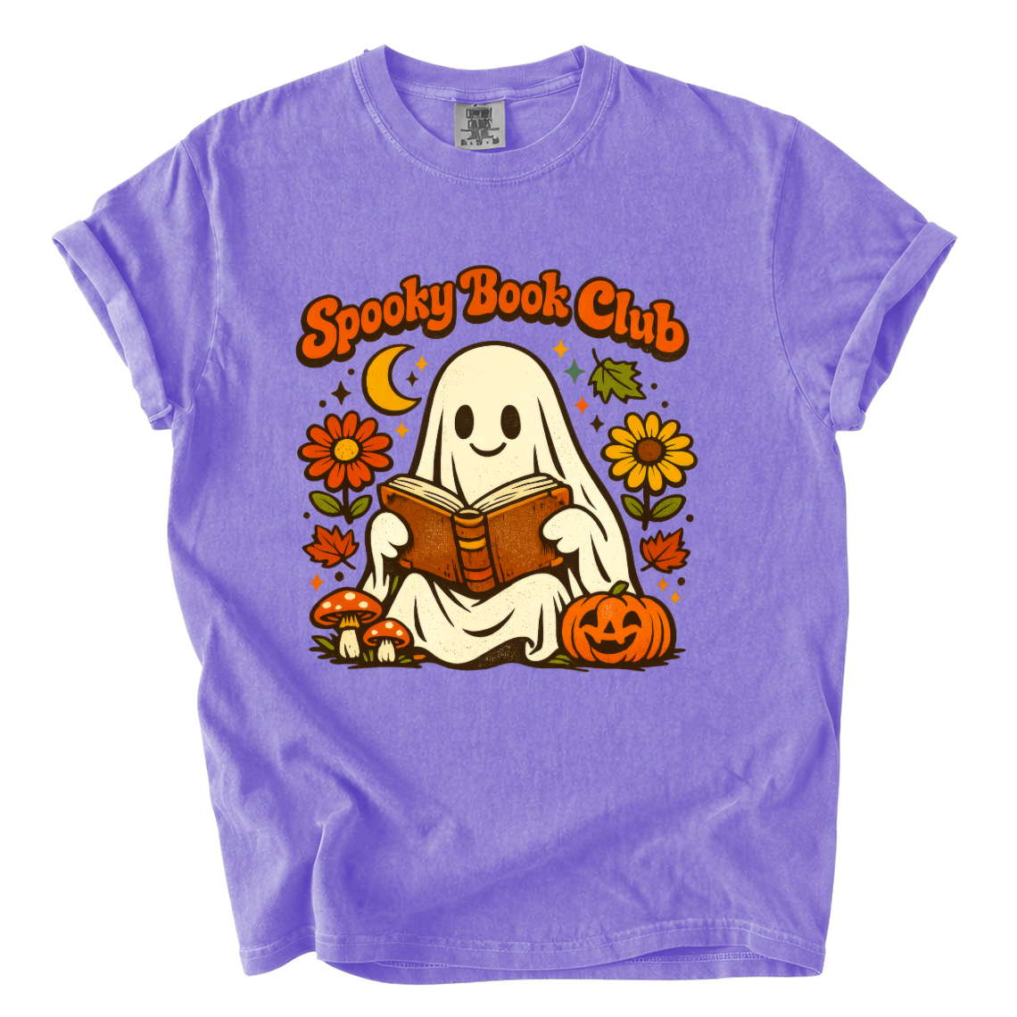 Spooky Book Club Comfort Colors T-Shirt | Cute Ghost Reading Halloween Book Lover Tee