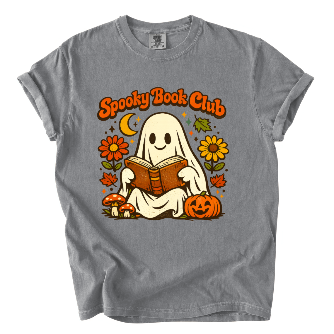 Spooky Book Club Comfort Colors T-Shirt | Cute Ghost Reading Halloween Book Lover Tee