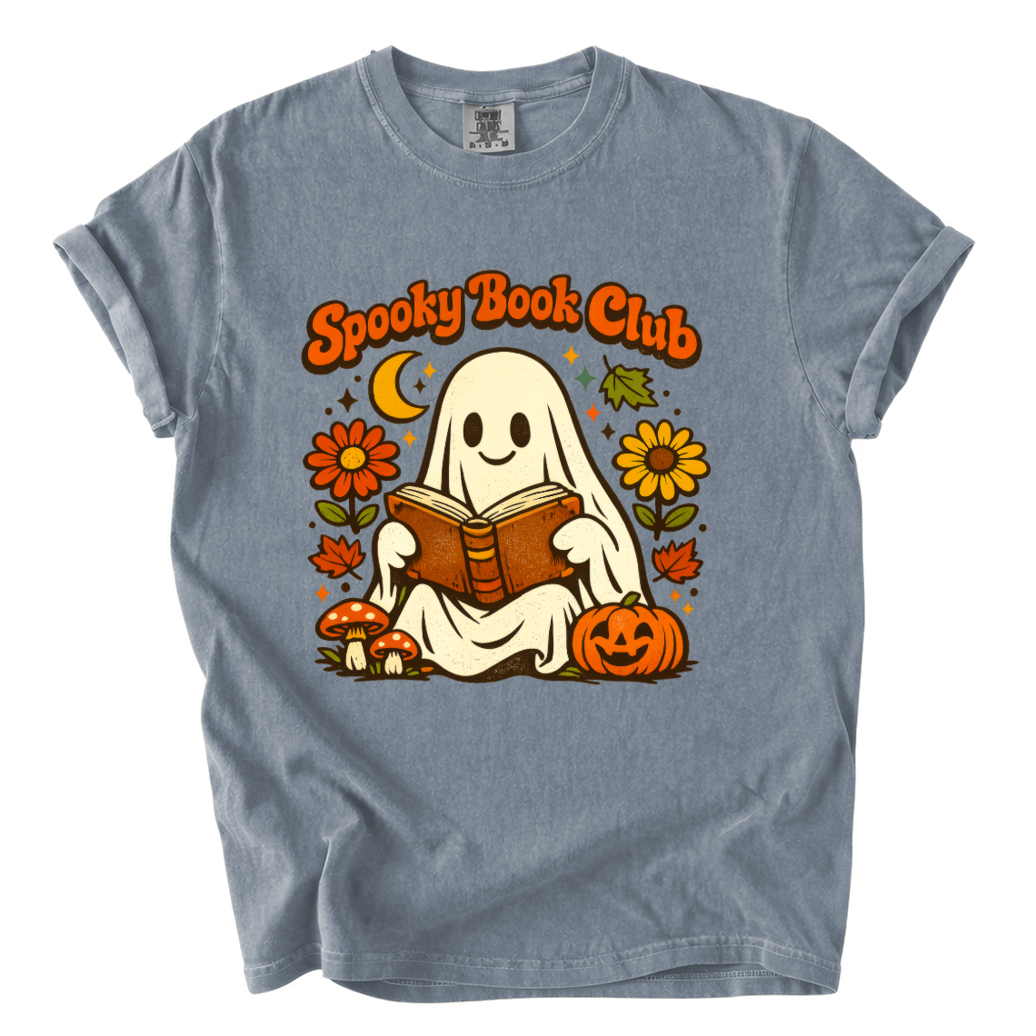 Spooky Book Club Comfort Colors T-Shirt | Cute Ghost Reading Halloween Book Lover Tee
