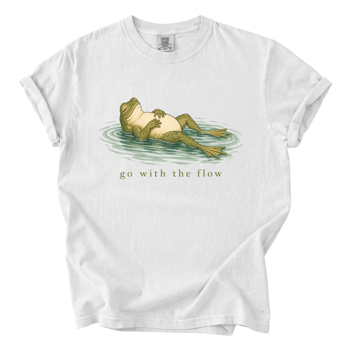 Go With the Flow Frog Comfort Colors T-Shirt | Funny Relaxing Frog Graphic Tee