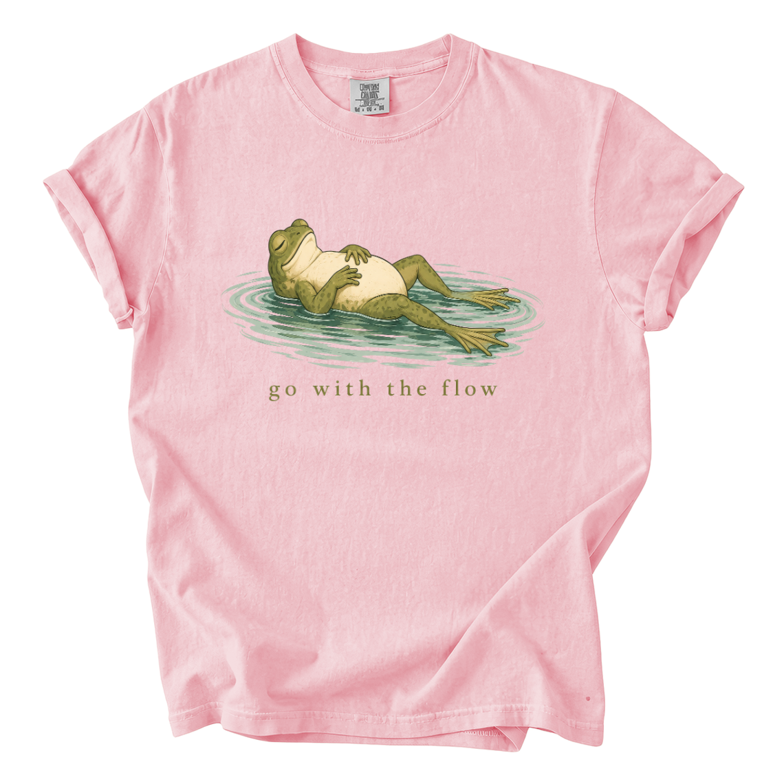 Go With the Flow Frog Comfort Colors T-Shirt | Funny Relaxing Frog Graphic Tee