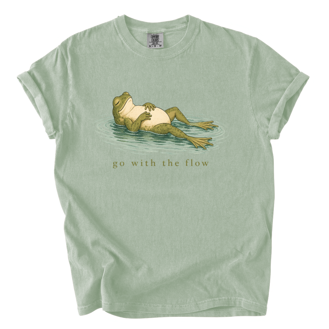 Go With the Flow Frog Comfort Colors T-Shirt | Funny Relaxing Frog Graphic Tee