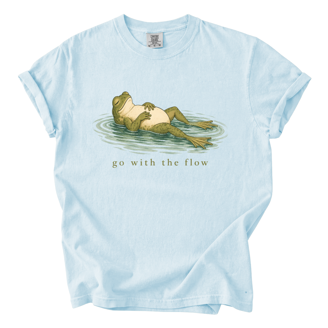 Go With the Flow Frog Comfort Colors T-Shirt | Funny Relaxing Frog Graphic Tee