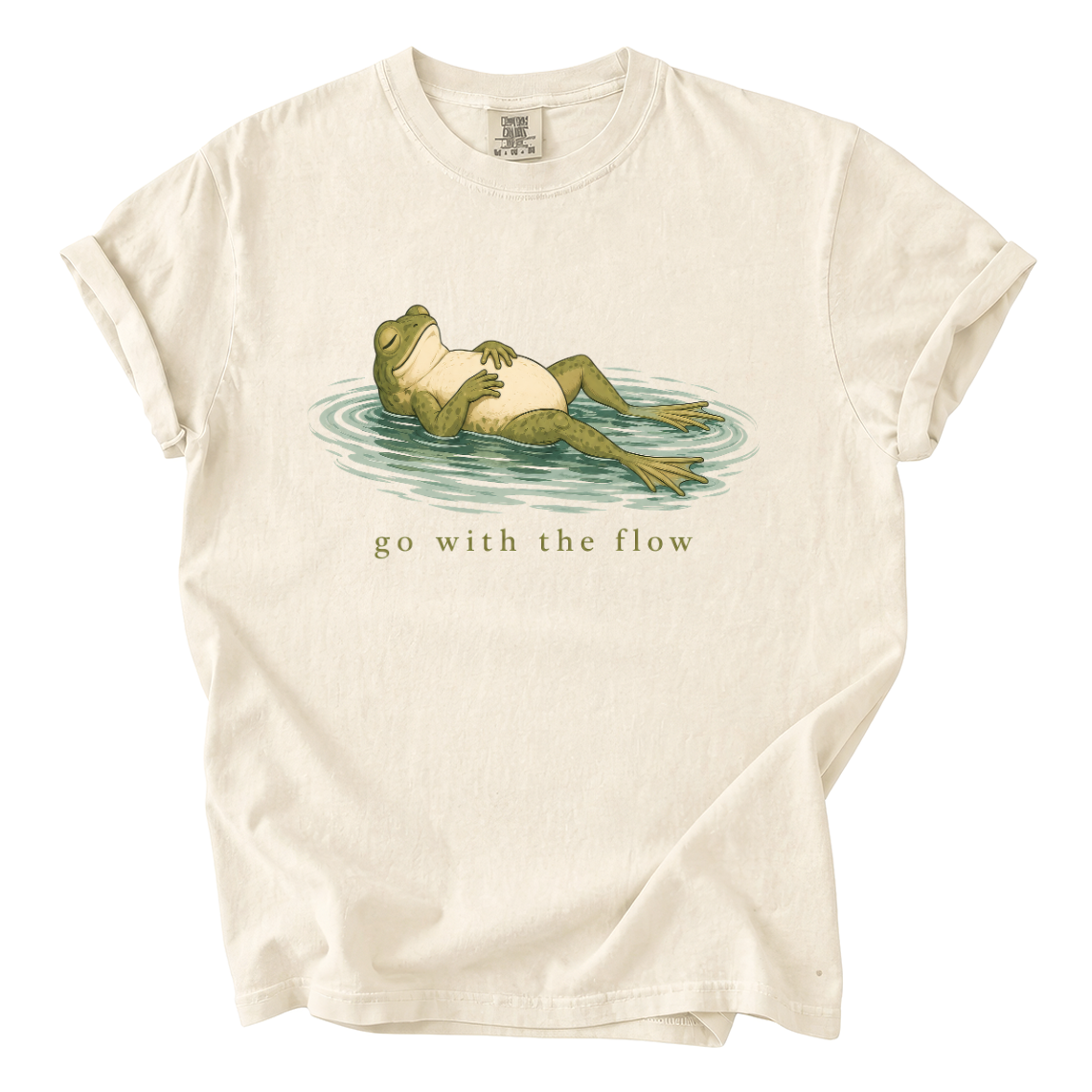 Go With the Flow Frog Comfort Colors T-Shirt | Funny Relaxing Frog Graphic Tee