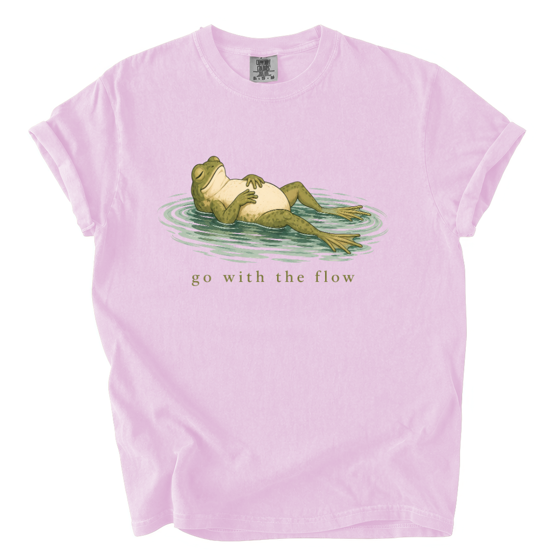 Go With the Flow Frog Comfort Colors T-Shirt | Funny Relaxing Frog Graphic Tee