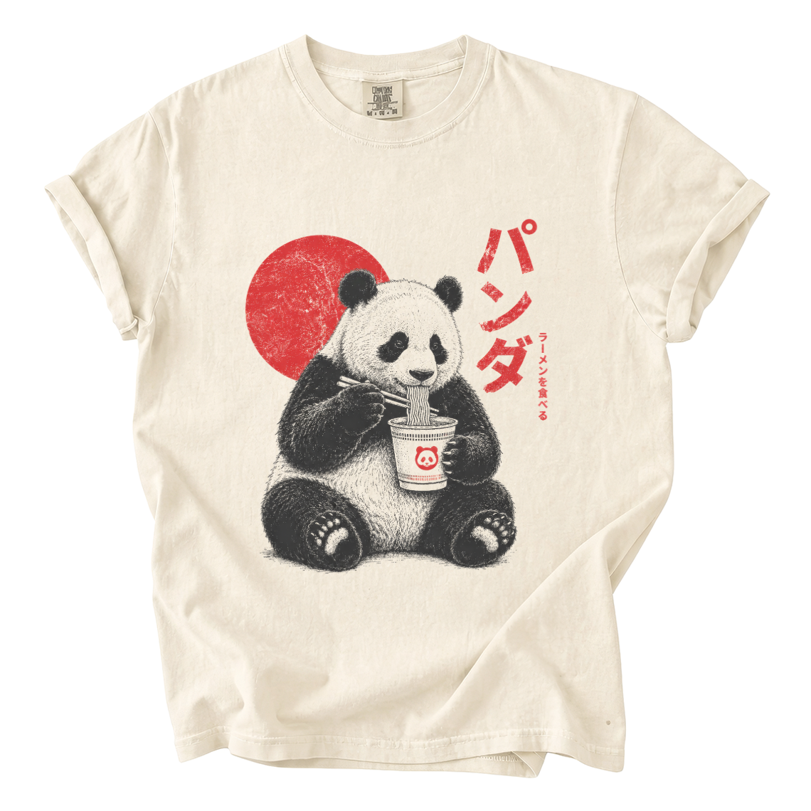Panda Eating Ramen Comfort Colors T-Shirt | Cute Japanese Noodle Graphic Tee