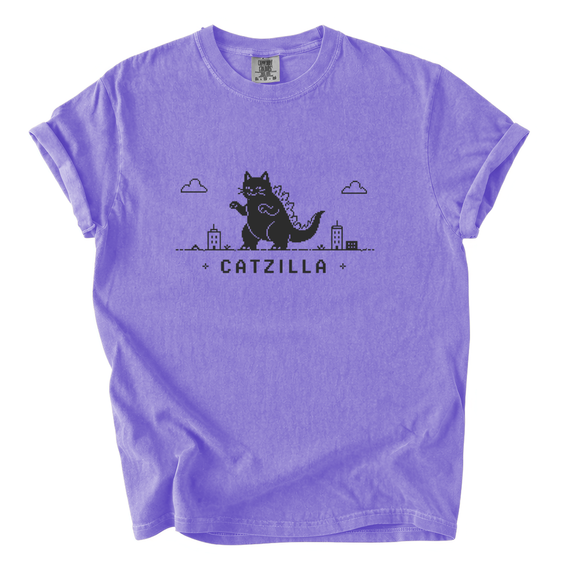 Catzilla Pixel Comfort Colors T-Shirt | Funny Kaiju Cat Retro Gaming Graphic Tee