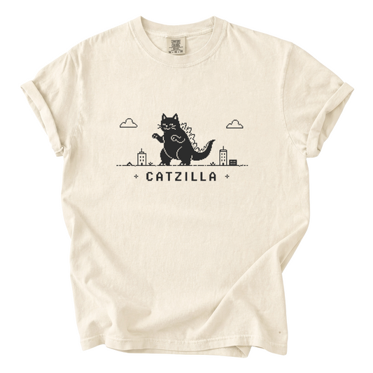 Catzilla Pixel Comfort Colors T-Shirt | Funny Kaiju Cat Retro Gaming Graphic Tee