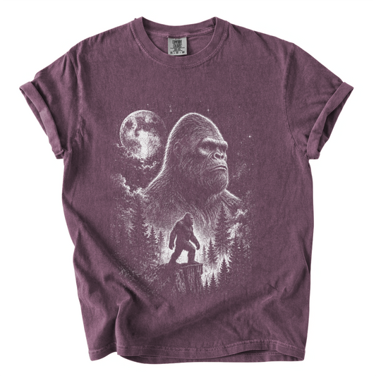 Moonlit Bigfoot Comfort Colors T-Shirt | Vintage Sasquatch Forest Graphic Tee
