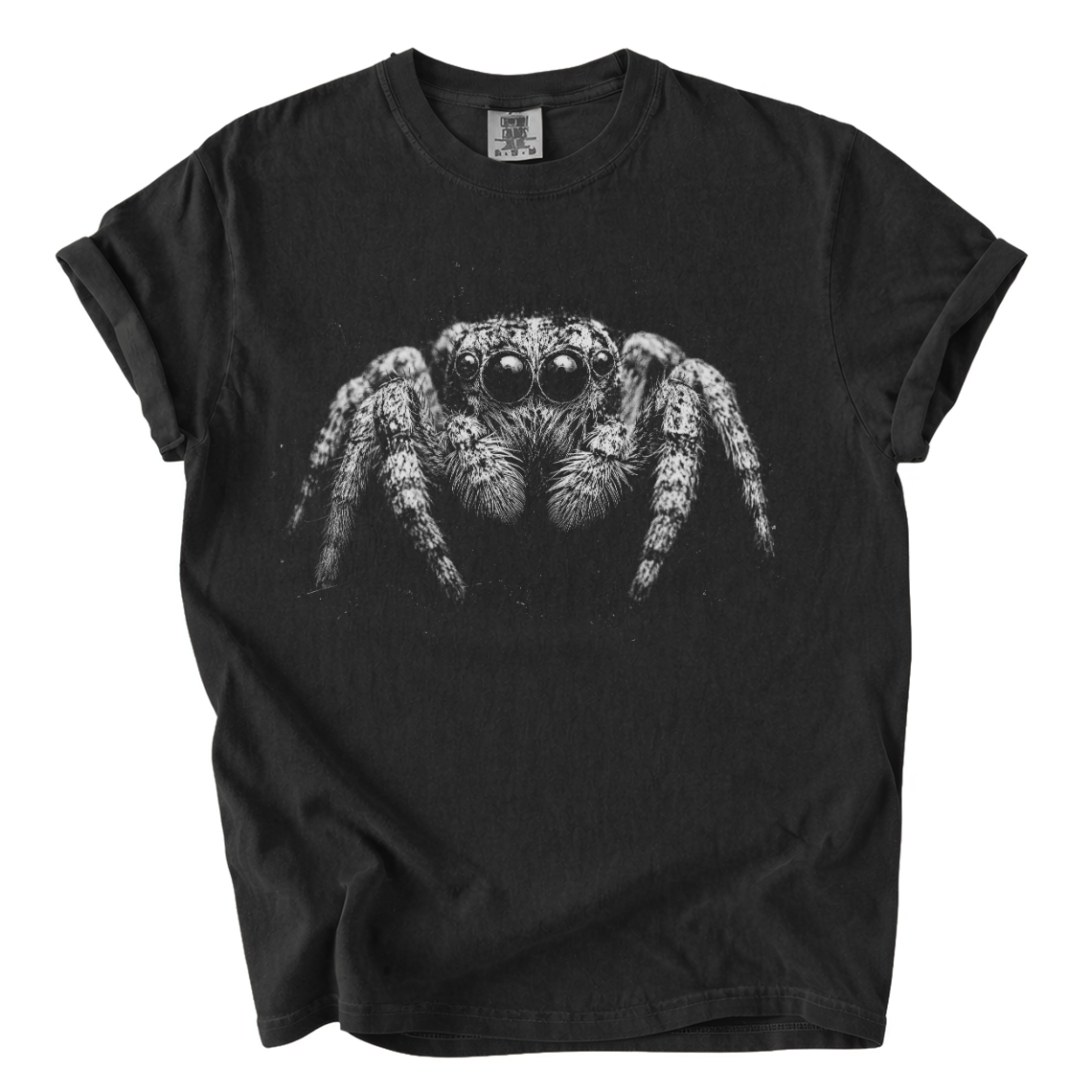 Jumping Spider Comfort Colors T-Shirt | Detailed Black and White Arachnid Graphic Tee