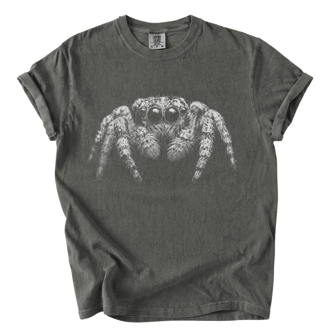 Jumping Spider Comfort Colors T-Shirt | Detailed Black and White Arachnid Graphic Tee