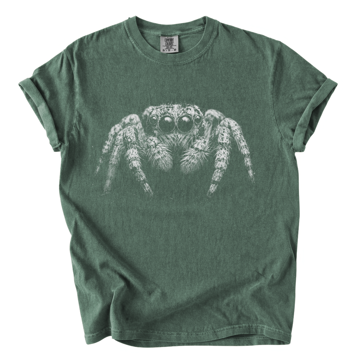 Jumping Spider Comfort Colors T-Shirt | Detailed Black and White Arachnid Graphic Tee